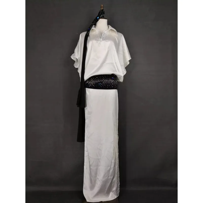 

Customized belly dance Dress white loose folk diamond-encrusted robe balady robe bellydance costume exotic dancewear