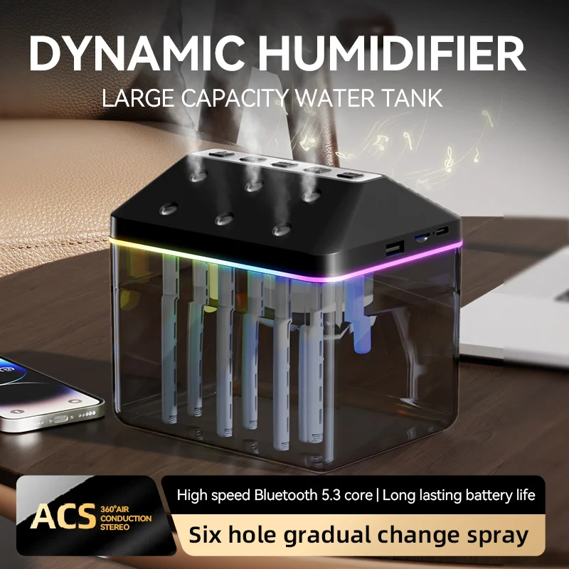 900ML Bluetooth audio music spray humidifier air humidifier 6-hole spray water replenishing atmosphere lamp desktop audio