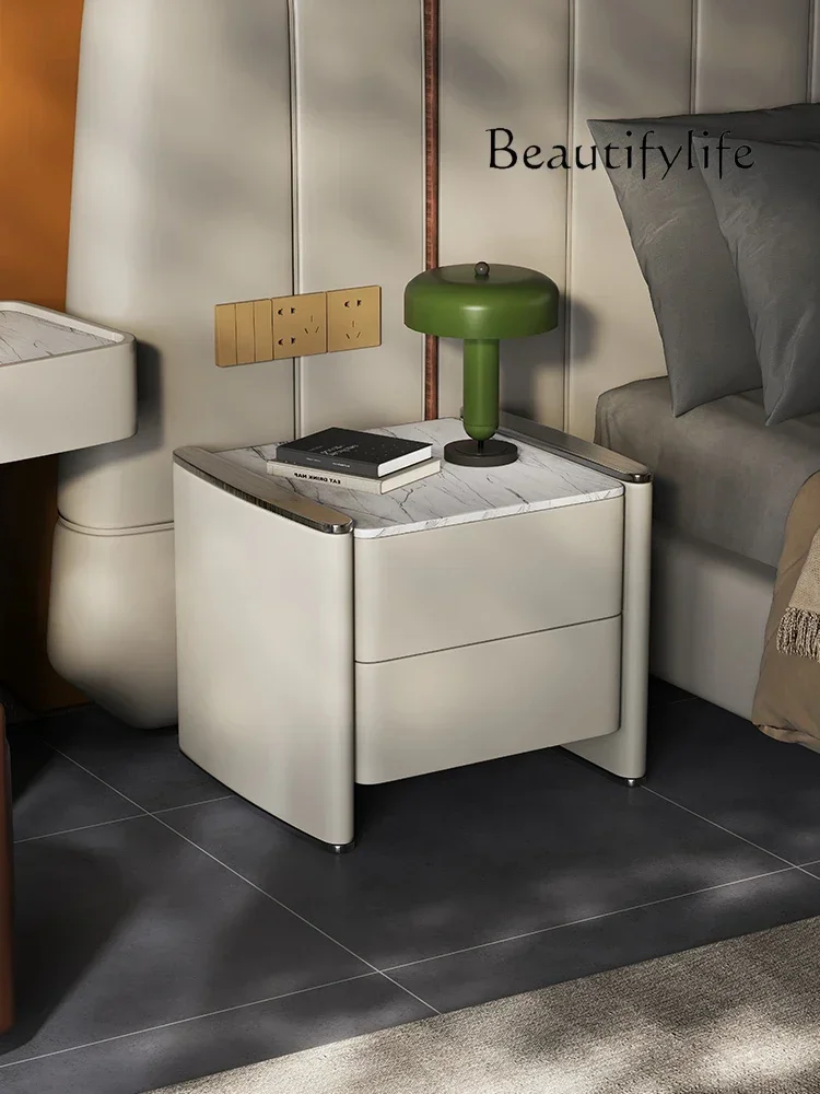 

99 Italian Minimalist Bedside Table Bedroom Modern Minimalist Light Luxury High-end Marble Bedside Storage Cabinet