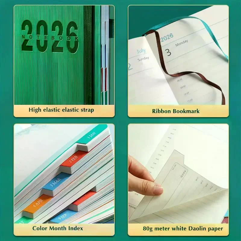 400 Pages 2026 Daily Monthly Planner With Colorful Monthly Mark Hardcover Leather Day Planner Dated