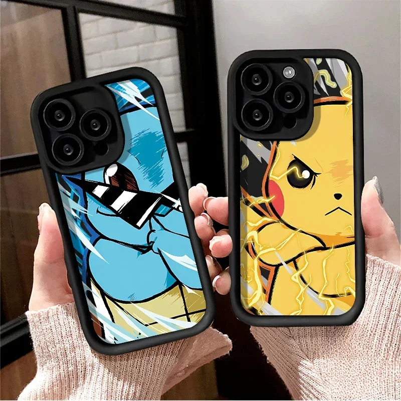 Anime Pokémon Phone Case for IPhone 14 15 Pro Max 13 12 11 XS XR 16Plus SE 2020 Soft Printing Shockproof Back Black Phone Cover