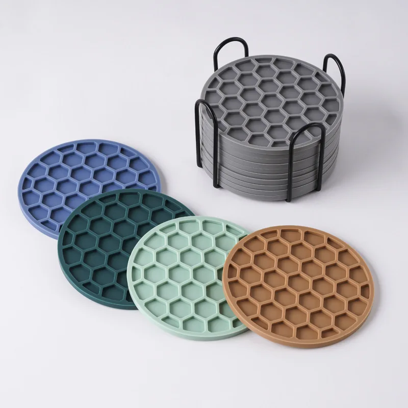 

10cm Cup Coaster Silicone Cup Pad Slip Insulation Pad Honeycomb Cup Mat Hot Drink Holder Mug Stand Tasteless Kitchen Accessories