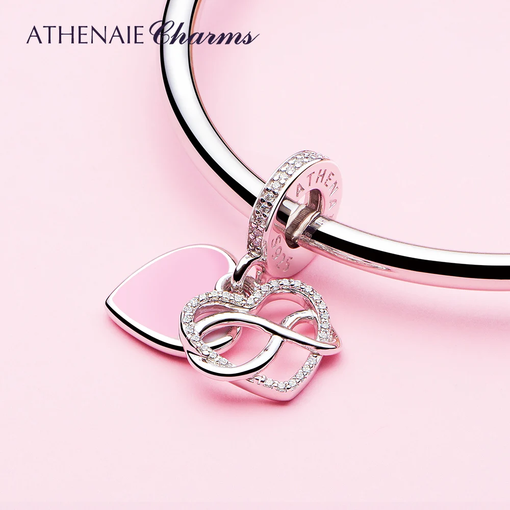 ATHENAIE Intertwined Heart Pendant 925 Sterling Silver Fit European Bracelets Perfect for Valentine's Day and Mother's Day Gift