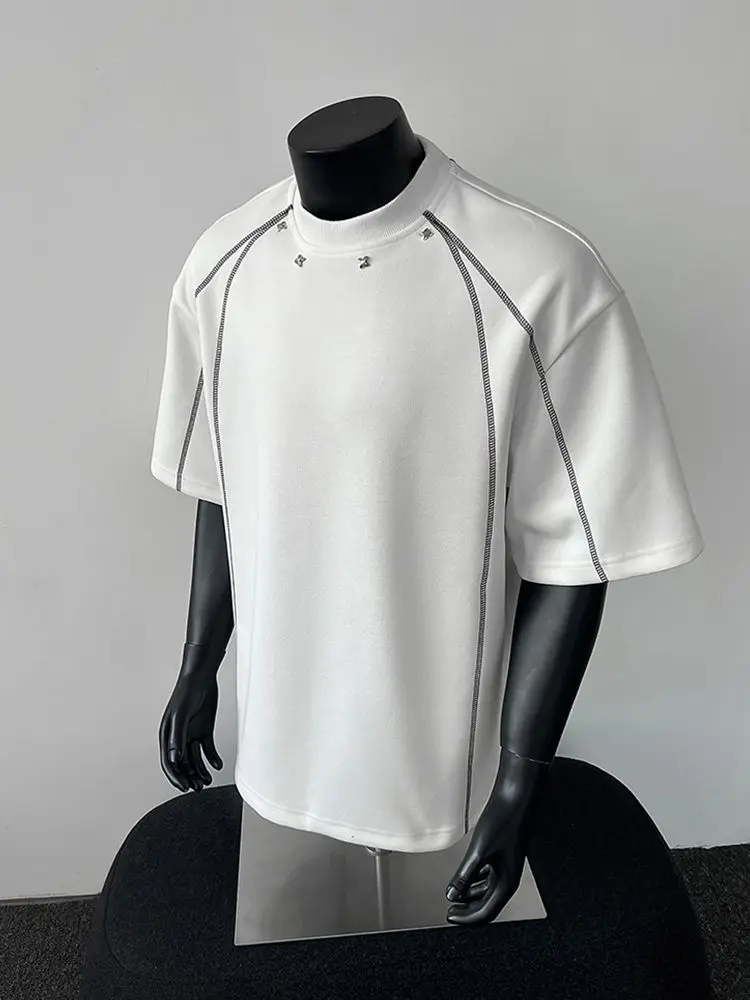 American High Street Bright Line T-shirt Short-sleeved Men's Summer Loose Round Neck Drop Rotator Sleeve Top