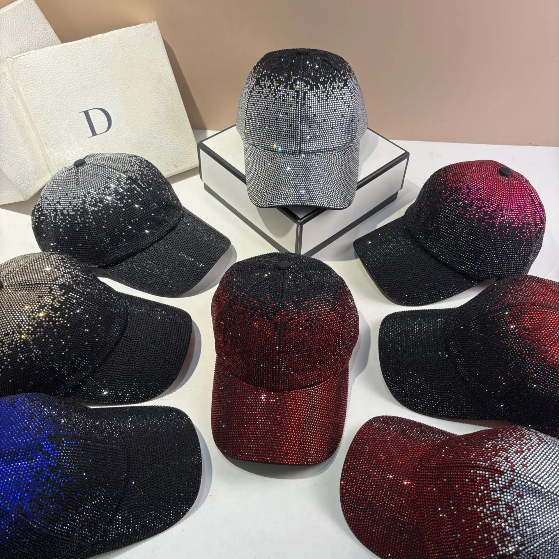 High Quality Handmade Rhinestone Baseball Cap Versatile Outdoor Streetwear Age Reducing Diamond Studded Couple Duckbill Cap