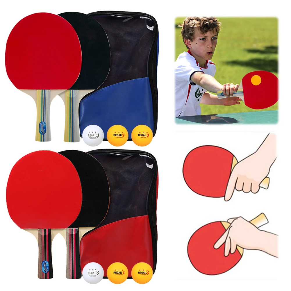 Ping Pong Paddles 2 Rackets & 3 Balls Table Tennis Racket with Storage Bag Ping Pong Paddles Set Non Slip for Advanced Training