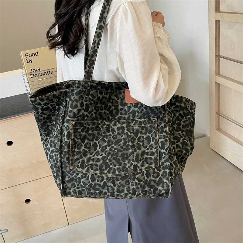 

Tiptoegirls Leopard Pattern Canvas Lady Totes Handbag Light Weight Casual Simple Women Bag Large Capacity Shoulder Fabric Bag