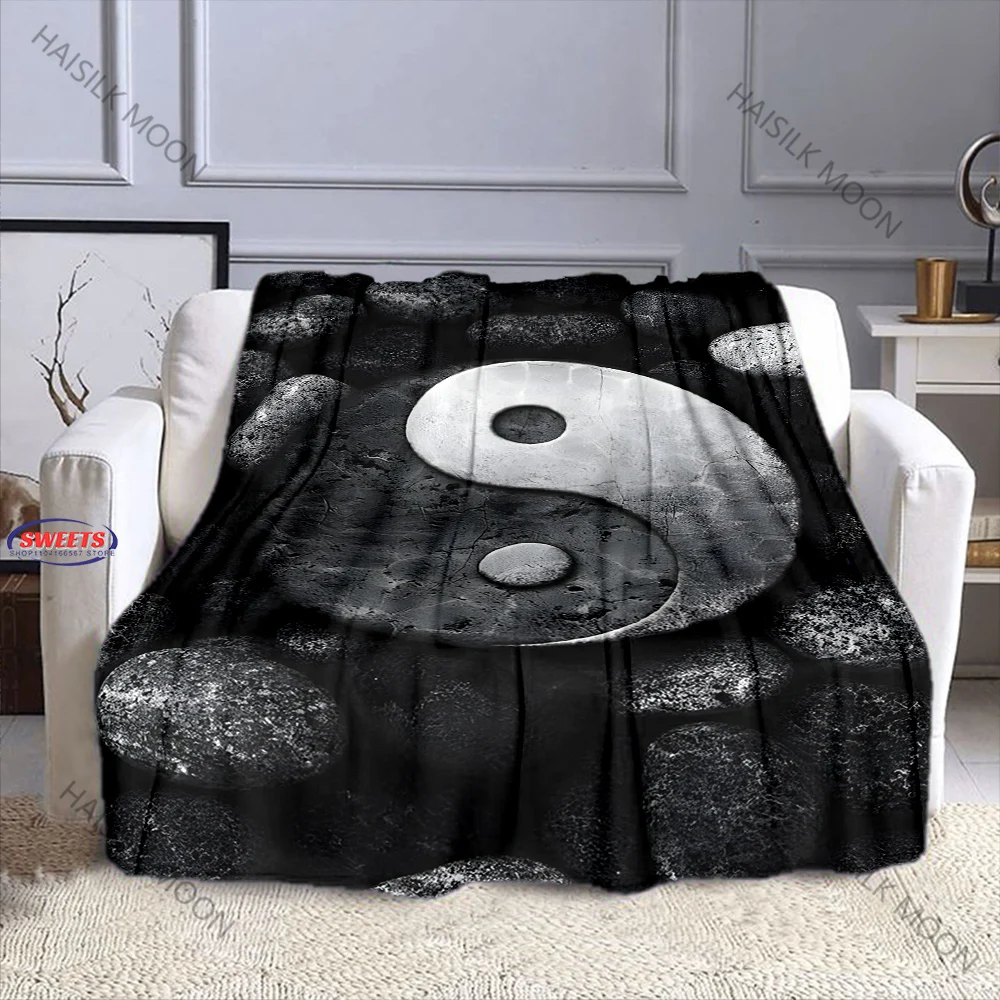 Tai Chi Ying Yang Ba Gua Theme Printed Blanket Bedroom Sofa Office Four Seasons Shawl Blanket Holiday Gift for Family Friends
