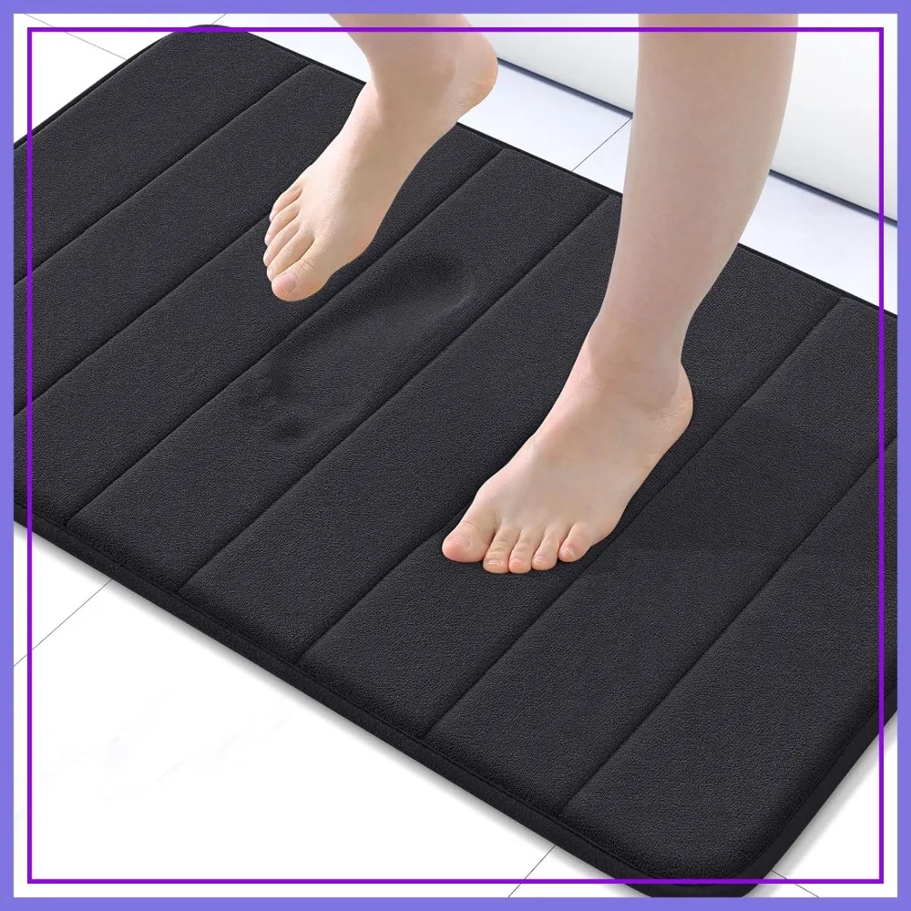 

Ultra Soft Memory Foam Bath Mat, 24x16 Inch, Non-Slip, Water Absorbent, Machine Washable Bathroom Rug for Shower & Tub, Black
