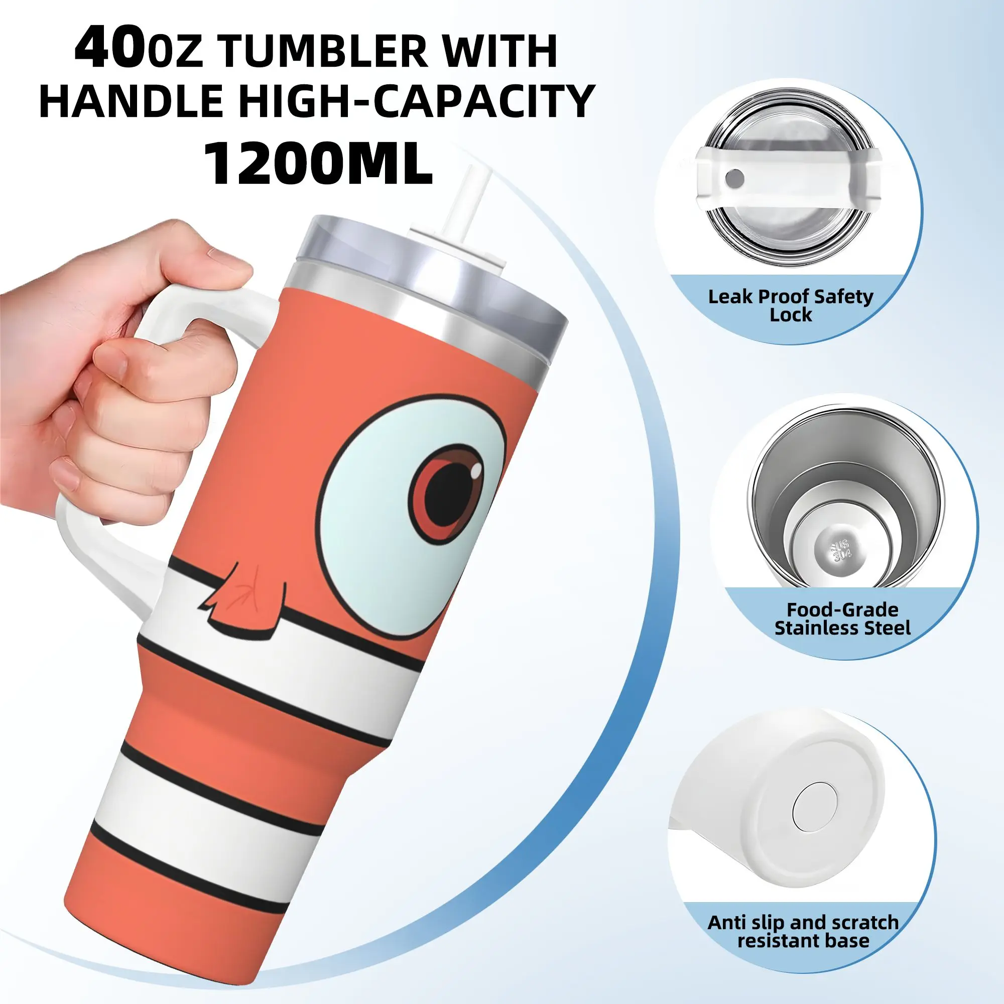 Stainless Steel Tumbler Custom Finding Nemos Car Mugs With Straws  Camping Drinks Water Bottle Portable Large Thermal Cups