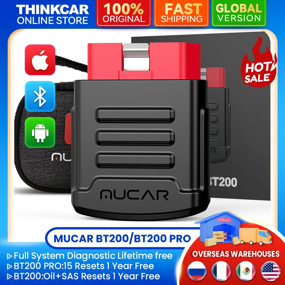 MUCAR BT200/BT200 Pro OBD2 Auto Scanner tool Code reader car scan SAS Oil 15 Resets full system automotive Diagnostic Tools