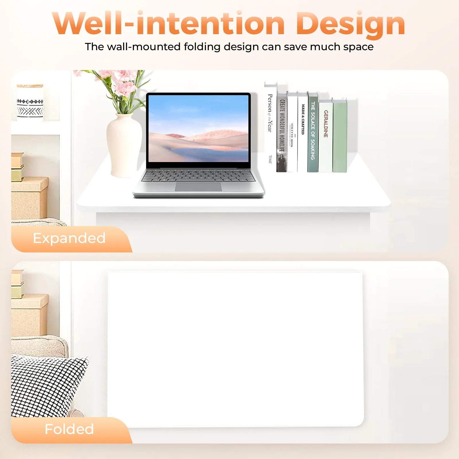 Space Saving Foldable Wall Mounted Floating Desk 6040cm Size Multifunctional Computer Work Table Heavy Duty Organizer Rack For Home Office Laptop Study Work Kitchen Cookware Corner Sundries Storage Accessory