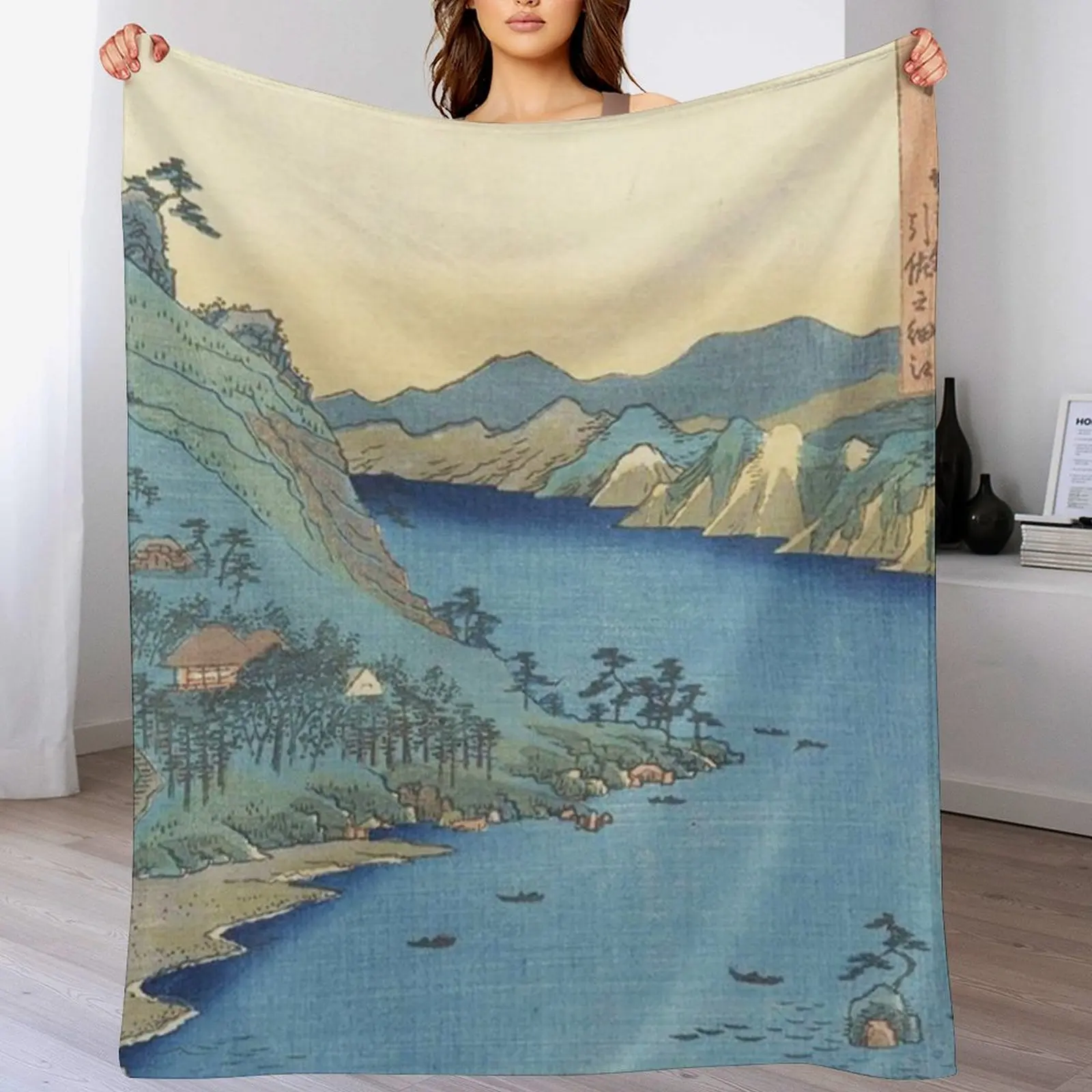 HD Province of Totomi: Lake Hamana, by Utagawa Hiroshige HIGH DEFINITION Throw Blanket Single Heavy Large Blankets