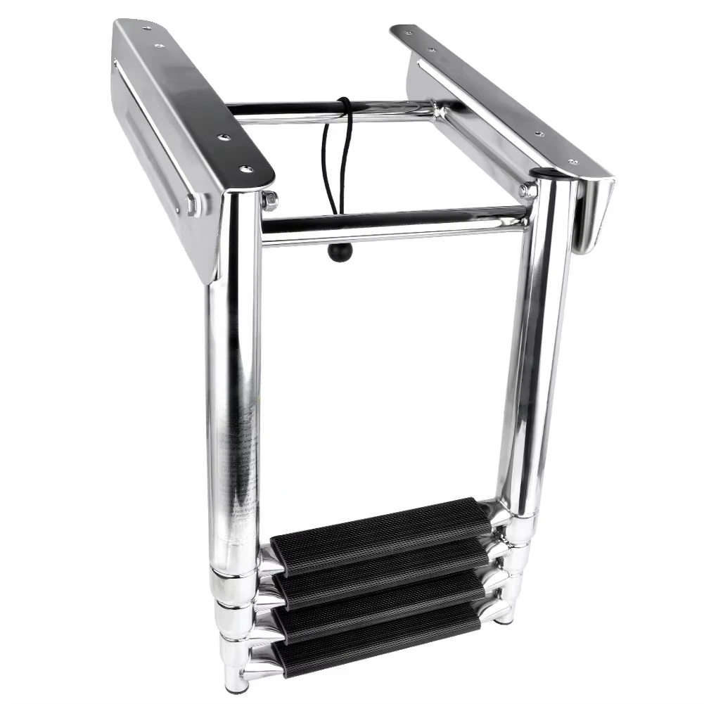 Stainless steel hidden folding telescopic boat ladder mirror polishing slide lower platform installation boarding ladder