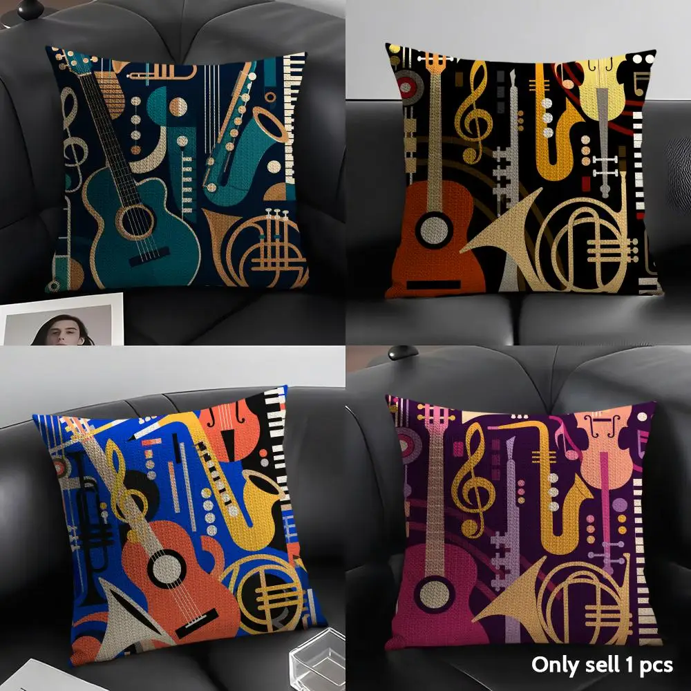 Musical Instruments Cushion Cover Linen Organic Fabric Double-Sided Printing Sofa Breathable Home Decor Gift Pillow Case