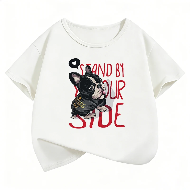 Animals Cute French Bulldog T-Shirt Printed T Shirt Girls' Summer Funny Short Sleeve Tops T-Shirts Cute Girls Clothing