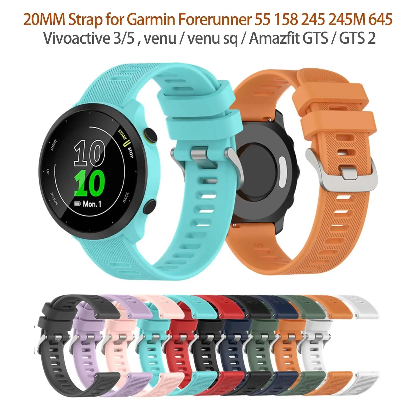 Garmin Forerunner 55/158/245/645/Vivoactive 3/5/Venu SQ & Amazfit GTS 2 Mini & Samsung Galaxy Watch 6/5 Pro/4/3 20MM Armband
