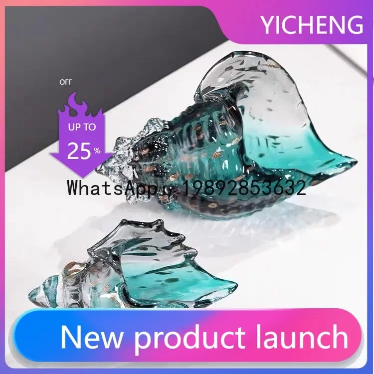 V5.11  glazed conch ornament - decorative glass display for living room, hotel, entryway, office, and wine cabinet