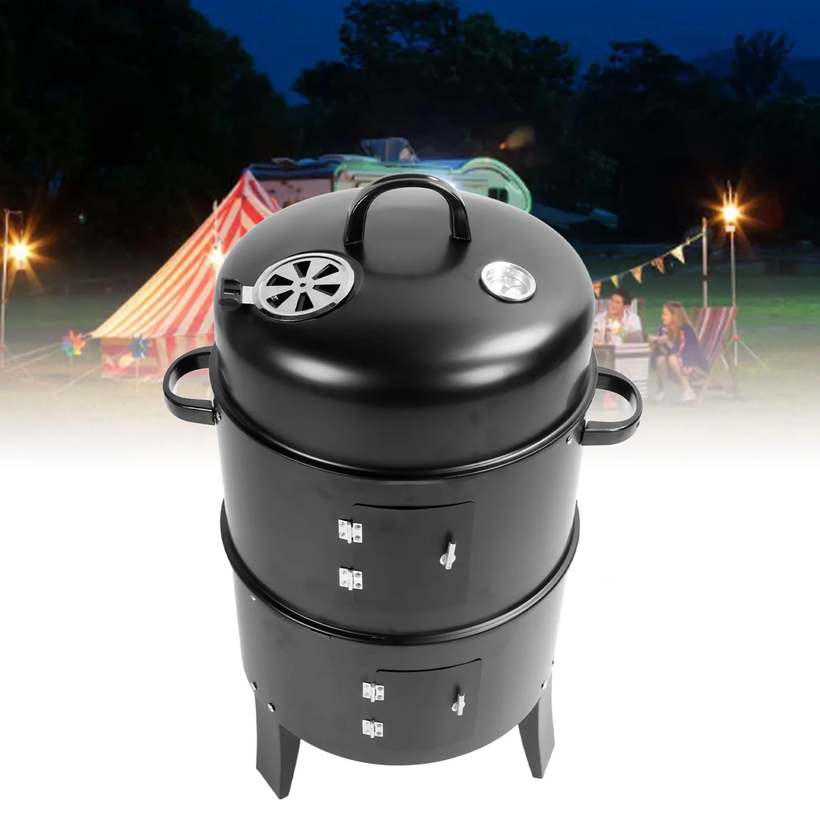 

Коптильня для барбекю, вертикальная угольная коптильня 3 в 1, 3-слойный гриль, коптильня для барбекю, гриль для барбекю с термометром для приготовления пищи, вертикальная коптильня