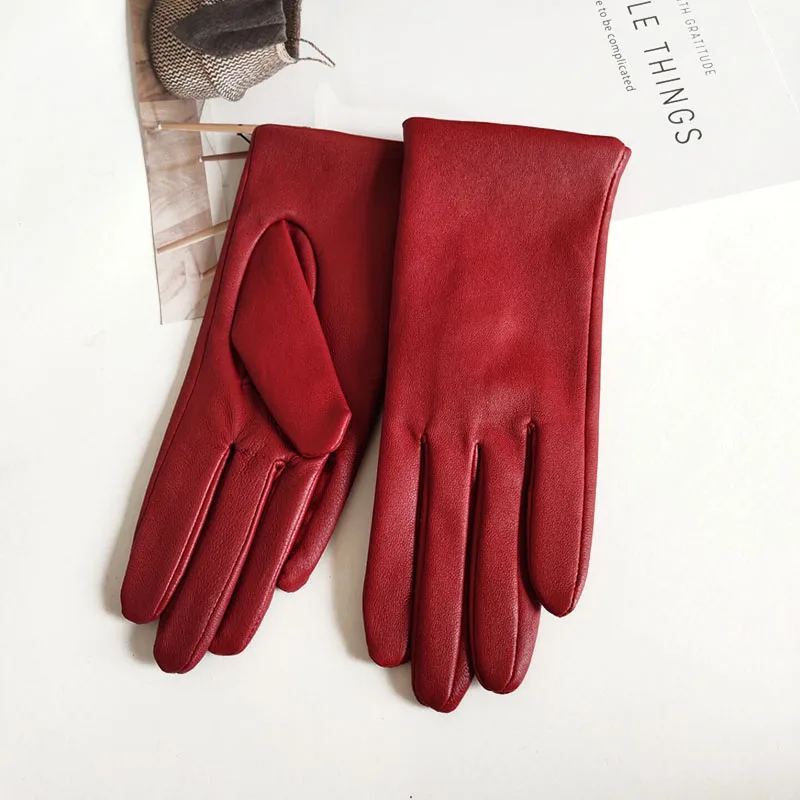 Colorful Leather Gloves Women Fashion Simple Style Velvet Lining Autumn Winter Warm Ladies Sheepskin Finger Gloves