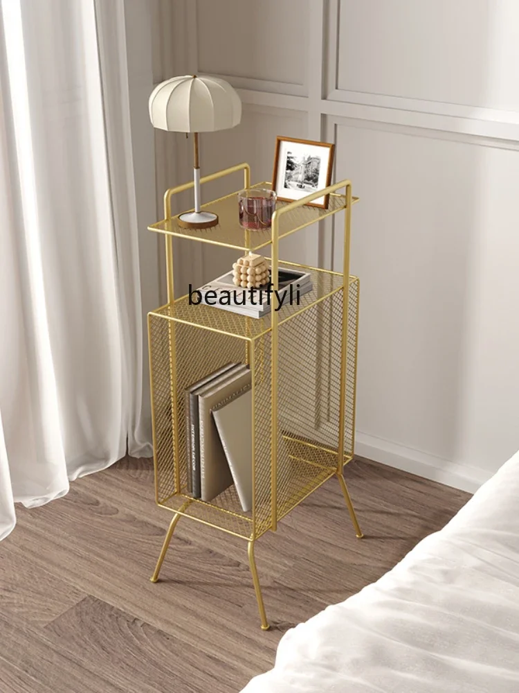 

HJ Storage Rack Sofa Bookshelf Simple Floor Iron Bedroom Creative Storage Rack