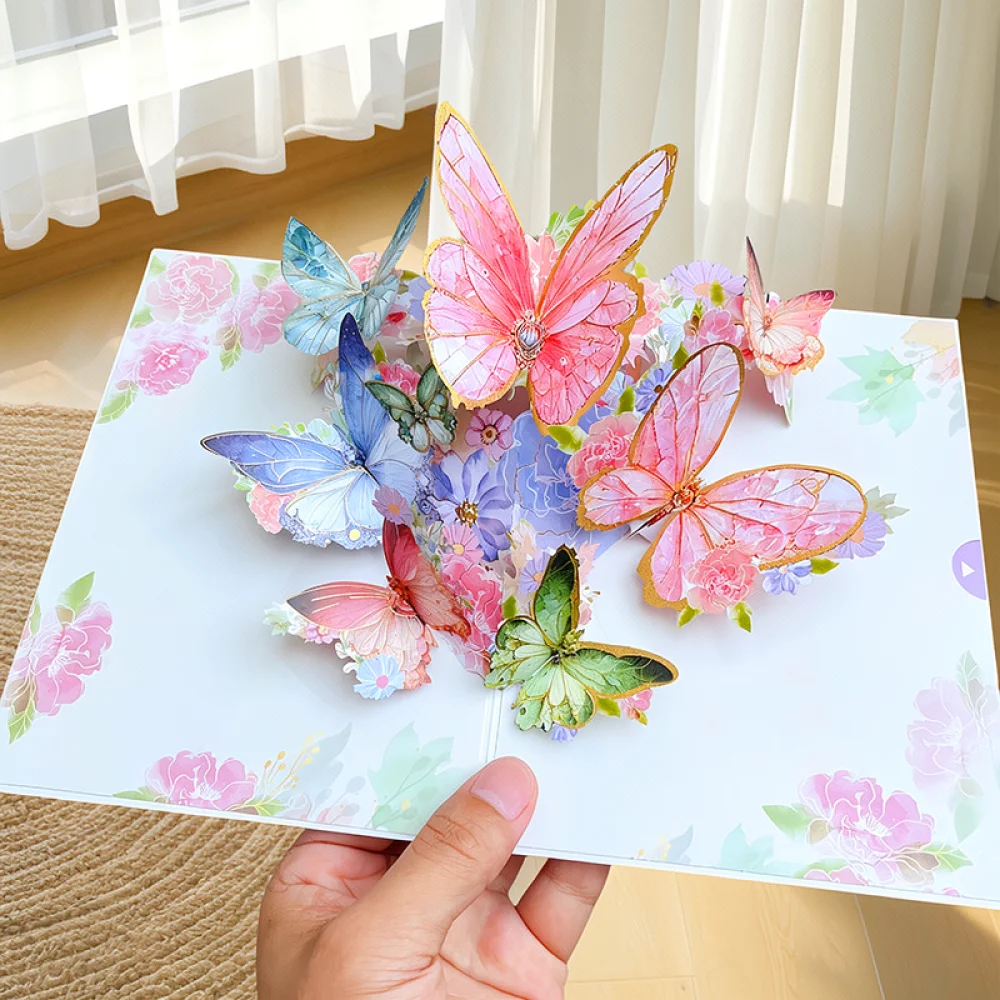 Greeting Card 3D Pop Up Flower Bouquet For Birthday Party Teachers Day Handmade Paper Craft Gift Card Personalised Message Note