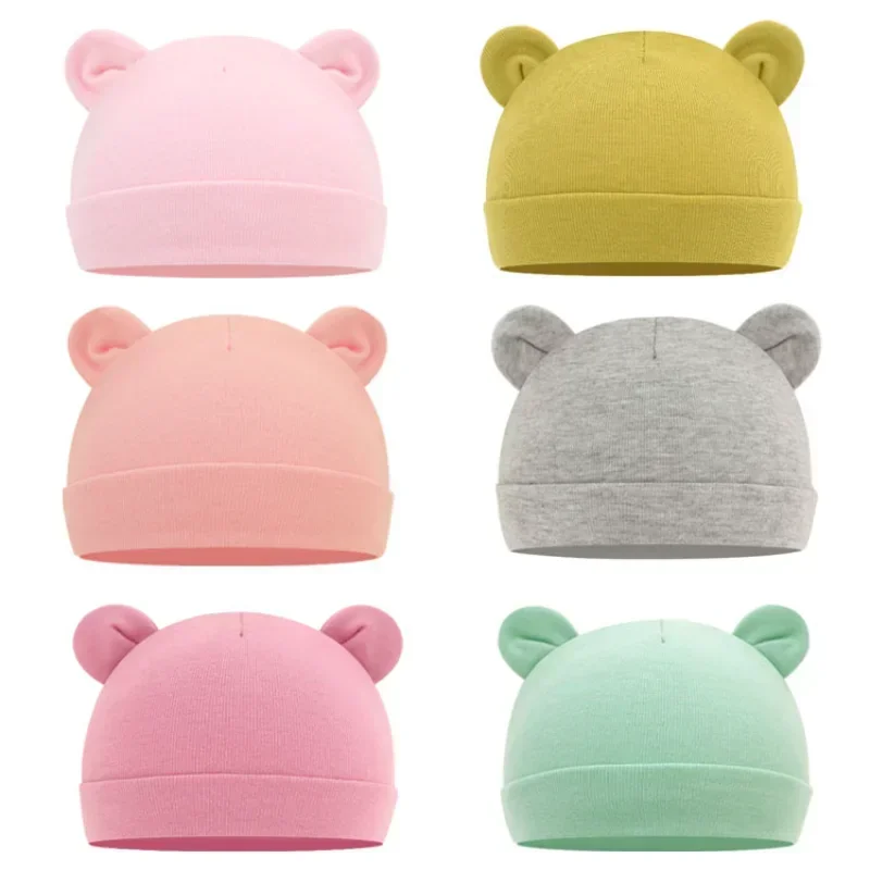 

Autumn Winter Baby Hat Comfortable Solid Color Hats Cute Ear Shape Cotton Cap Newborn Photography Props 0 -1 Infant Bonnet Items