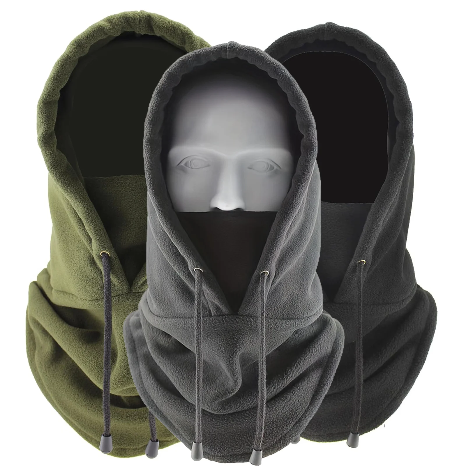

3pcs Winter Warm Fleece Neck Warmer for Men Women Sports Ski Mask Hat Adjustable Drawstring for Outdoor Sport Cycling Motorcycle