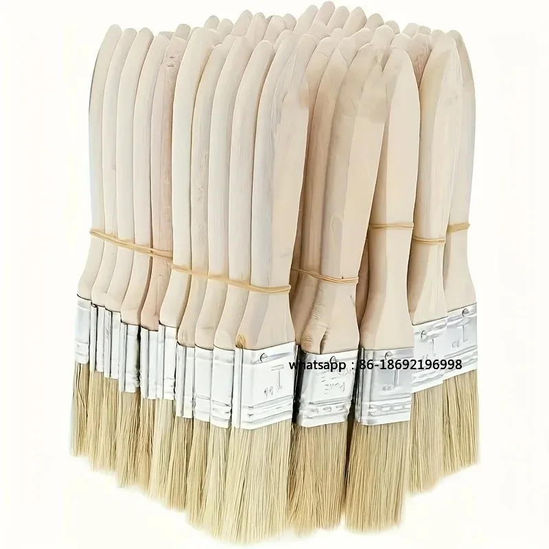 10 pig mane brushes, suitable for art, handicrafts, plastering, painting, glue application, wooden handles