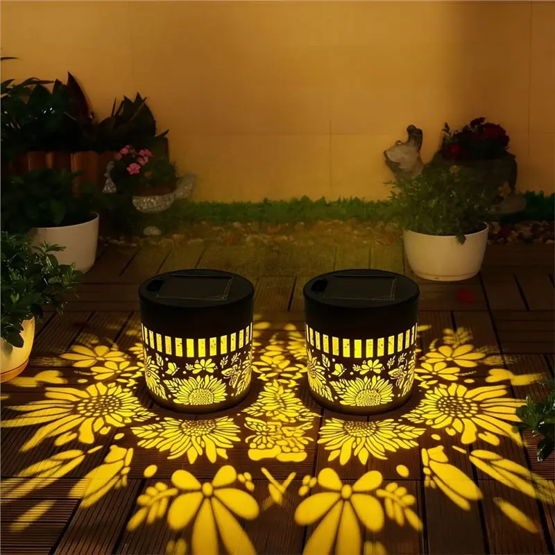 【お客様のお気に入り】太陽光発電装飾用ひまわりライト2個入り屋外ledウォールデッキステップフェンスライトガーデンポストパティオ用