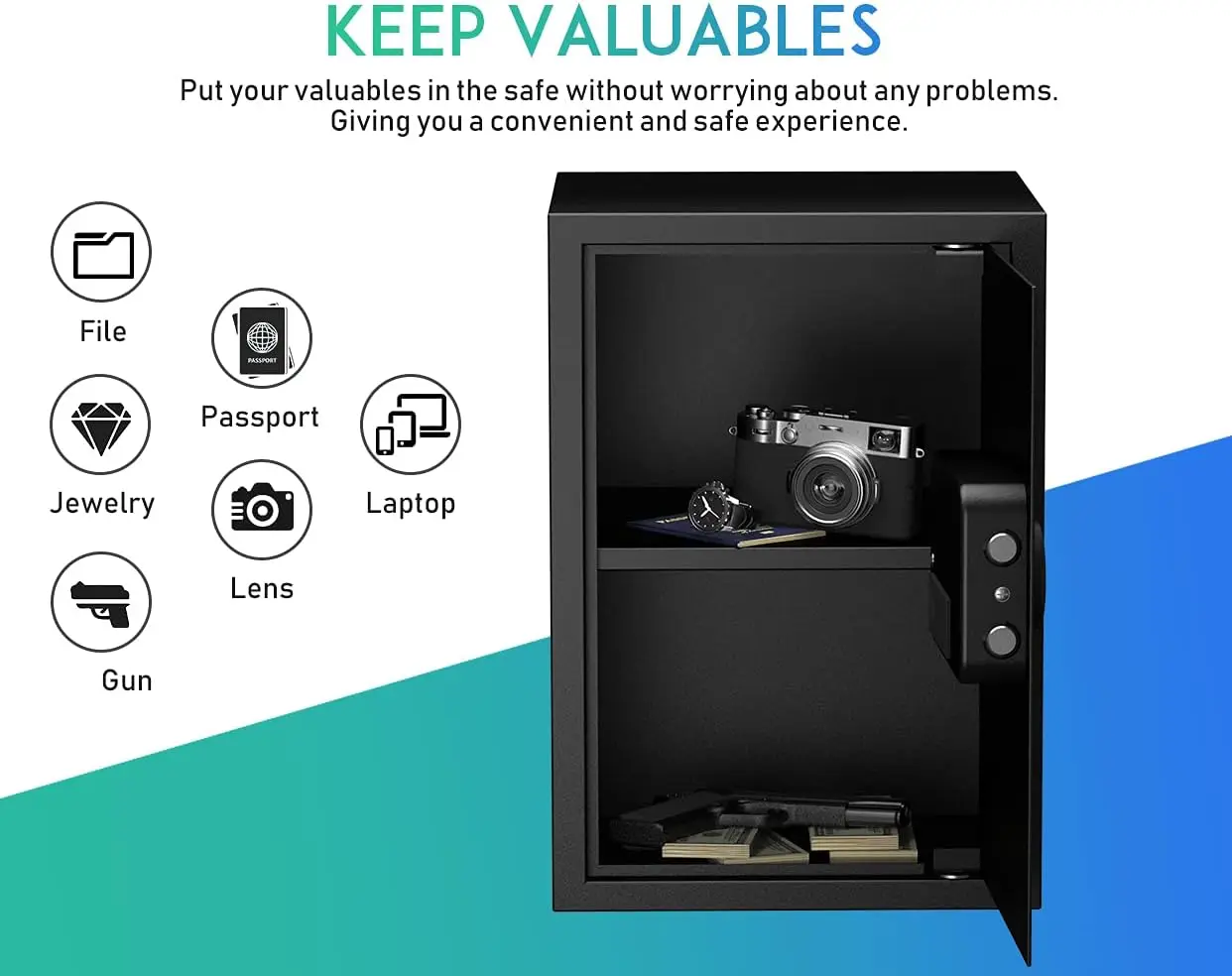 Deluxe Safe and Lock Box,Digital Keypad Safe Box,Steel Alloy Small Safes, Keypad Lock,Perfect for Home Office Hotel Business Jew