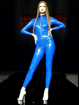 Catsuit en PVC aspect mouillé, cuir PU brillant, justaucorps de Cosplay, fermeture éclair bidirectionnelle, entrejambe ouvert, body serré, Sexy, Clubwear joint