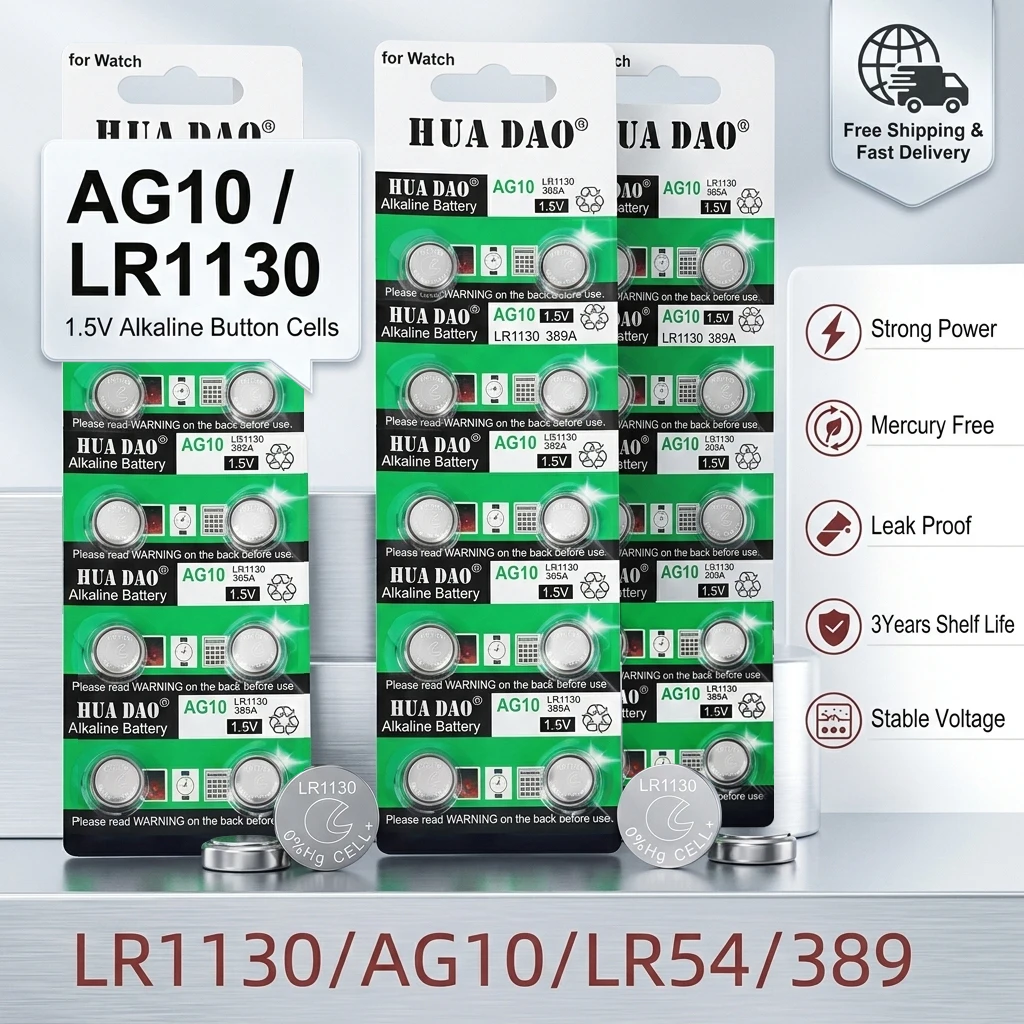 

Батарейка-таблетка LR1130 AG10 щелочная 1.55В 389A LR54 L1131 SR1130 для часов, слуховых аппаратов, фонариков