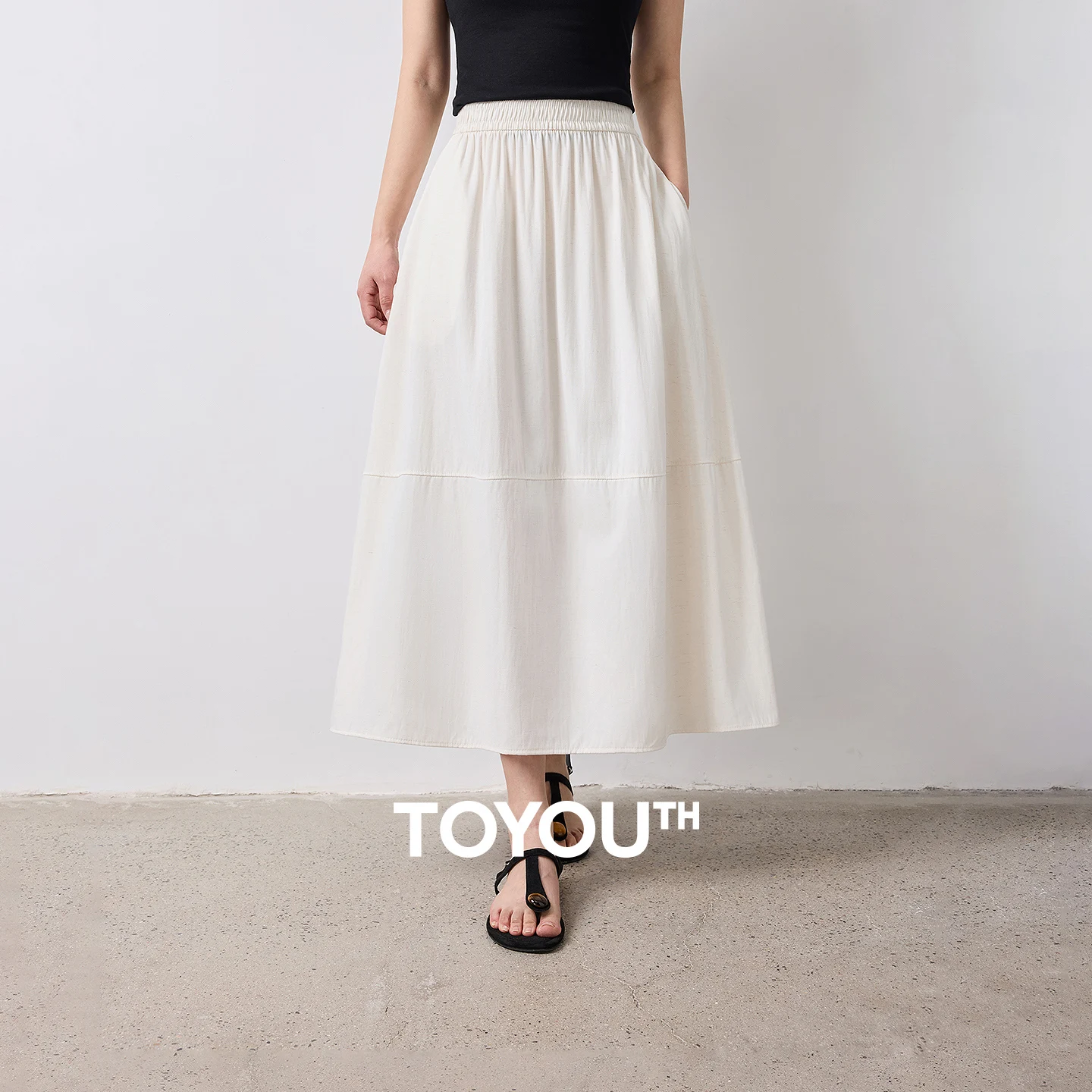 TOYOUTH Women Skirt Summer 2026 Wrinkled Texture Elastic Waist High Waist Cocoon Split A Line Soft Comfortable Daily Style