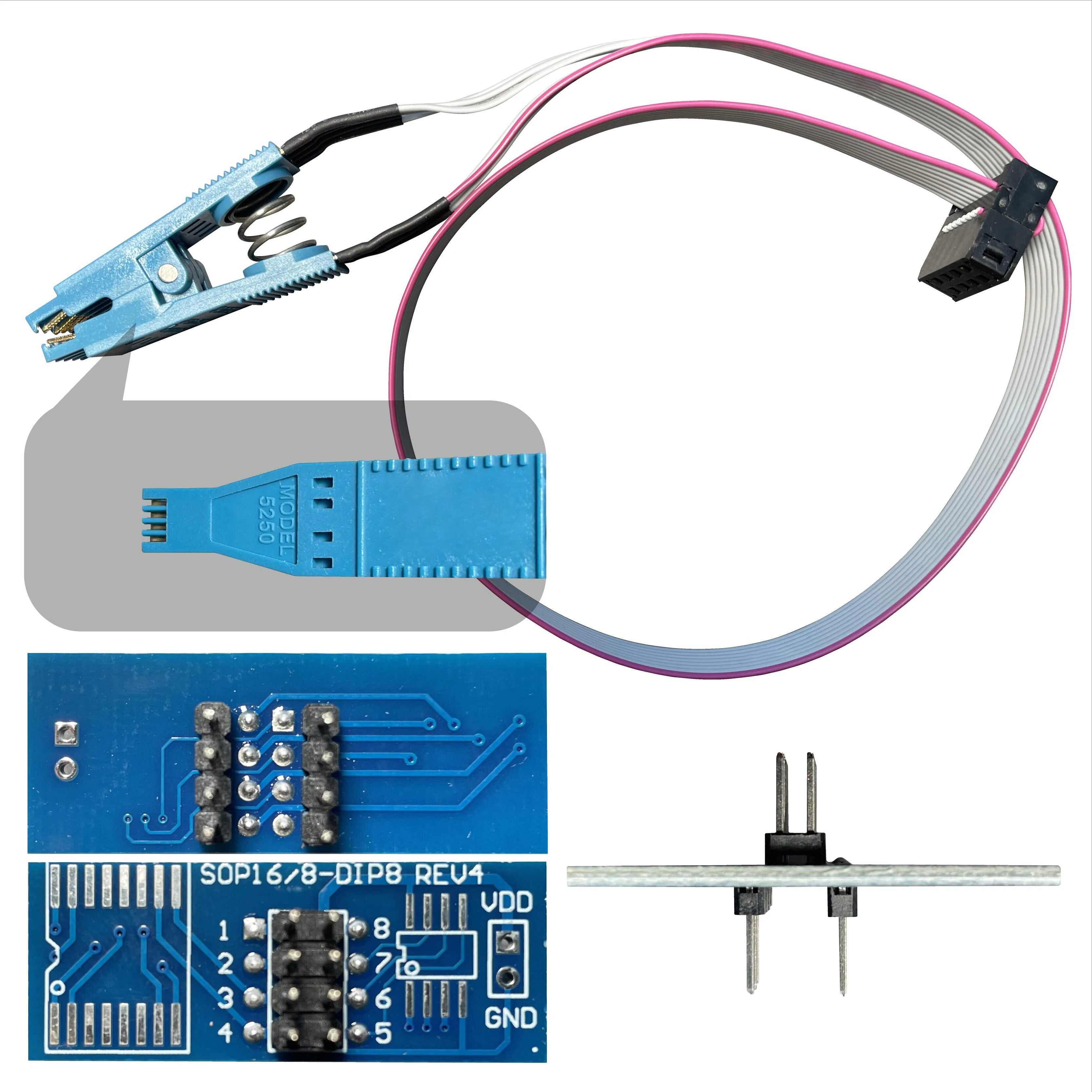 Tacho Clip 5250 5208 with 2 adapters Soic 8 EEPROM Clip 5250 for tacho 8pin cable for SOIC 8