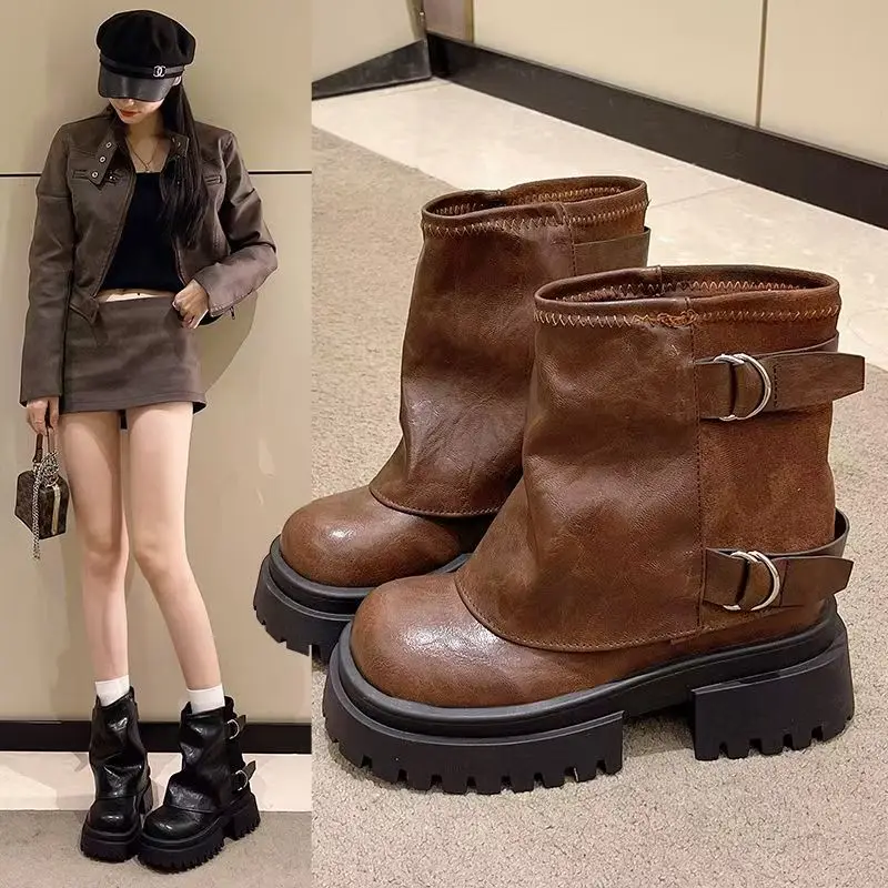 

2025 Large Size 35-42 Fashionable And Comfortable Unique And Multi-functional Outdoor Anti-slip Casual Leather Boots