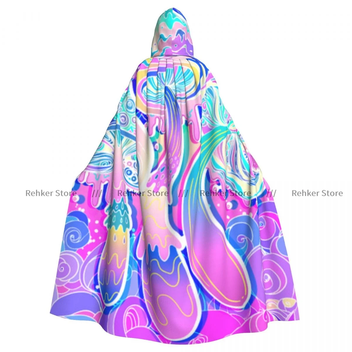 

Adult Vampire Cape Hooded Robe Magic Mushrooms 60s Hippie Art Halloween Cloak Full Length Cosplay