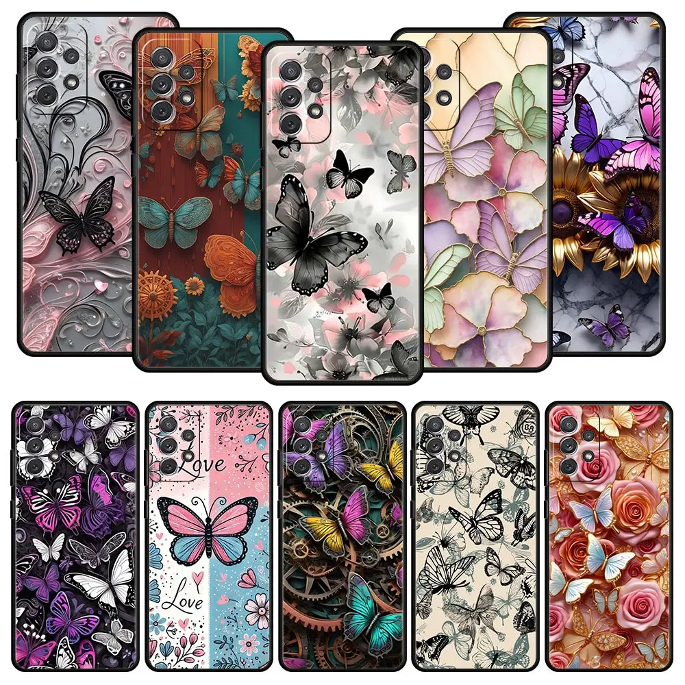 Fashionable Butterfly Flower Phone Case for Samsung Galaxy A55 A35 A17 A07 A15 A13 A25 A51 A71 A72 A73 A32 A52 A52S A41 Soft TPU