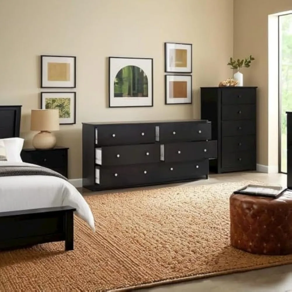 

Sleek 6 Drawer Double Dresser in Elegant Black Finish for Modern Spaces