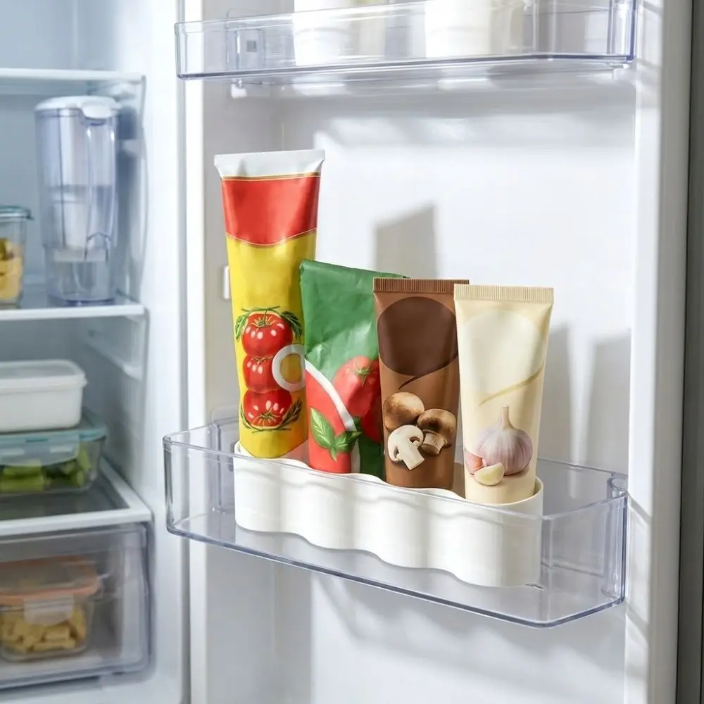 4 Slots Sauce Tube Storage Holder Wave Shaped 3D Printing Ketchup Tube Fixing Shelves Prevent Sauce Tipping Plastic
