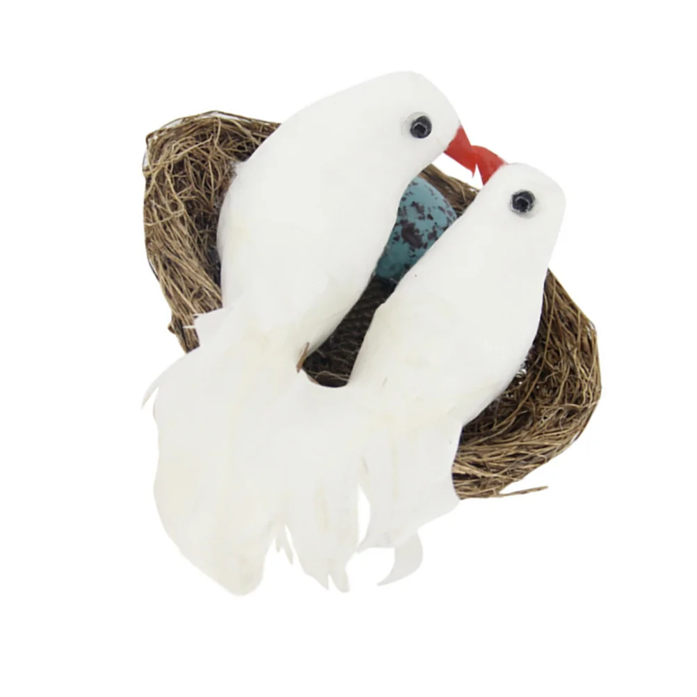 

2 Sets White Tabletop Nests Simulation Dove Peace Decorations Wedding Party Banquet Home Foam Grass Premium Quality