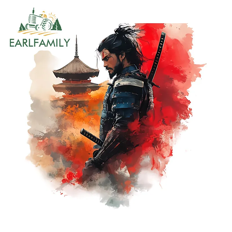 EARLFAMILY Samurai Cartoon Autoaufkleber Motorrad Skateboard Koffer Persönlichkeit Vinyl Aufkleber Amüsante Kratzfeste Autowaren