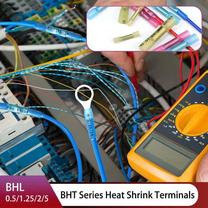 BHT0.5/BHT1.25/BHT2/BHT5 Butt Crimp Copper Tube Terminals 0.3-6 Heat Shrinkable Cable Insulation Waterproof Connector 10-1000Pcs
