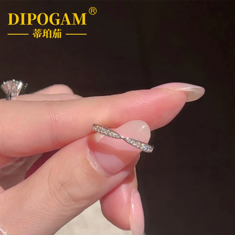 

DIPOGAM Small Sassanid Waist Diamond Stacked Ring 925 Pure Silver Inlaid Diamond Fashion Wedding Couple Ring