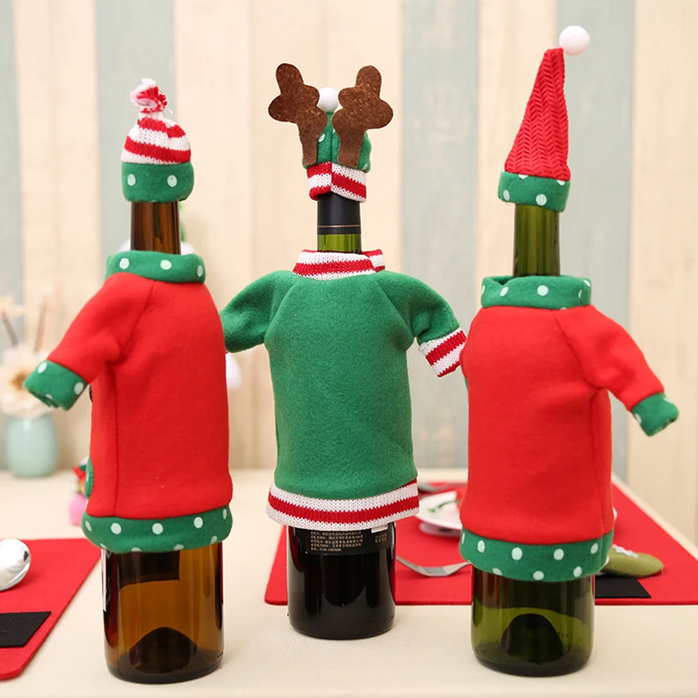 

Red Wine Bottle Cover Santa Claus Pattern Novelty Sweater Tear Resistant Fabric Christmas Holiday Party Table Decoration