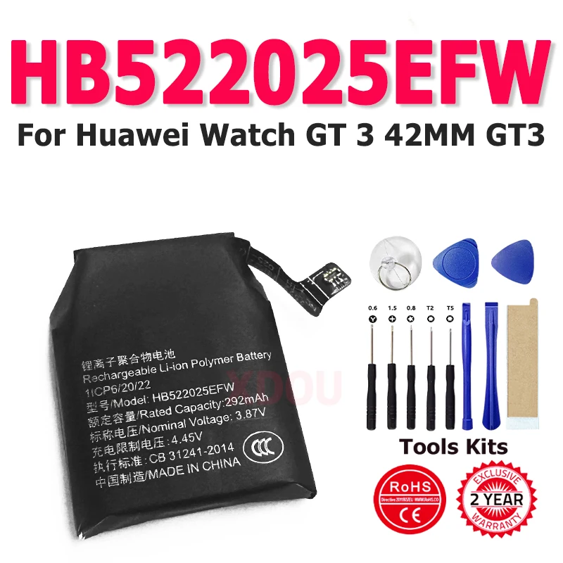 

HB522025EFW For Huawei Watch GT 3 42MM HB522025EFW MIL-B19 Replacement Watch Battery + Free Tools