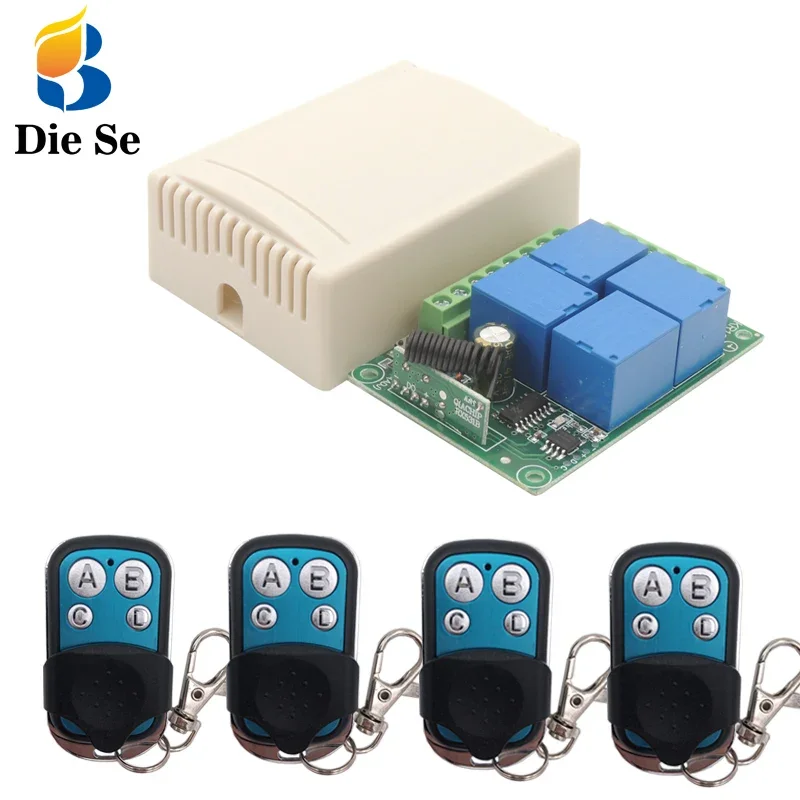 

Wireless Remote Control Switch RF Relay 433Mhz DC12V 4 Gang Relay Receiver and Transmitter for Garage and Light Switch