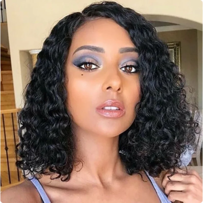 13X4 Short Bob Wigs Water Wave Lace Frontal Human Hair Wigs For Women Indian Raw Lace Frontal Human Hair  DIY  Bob Wigs