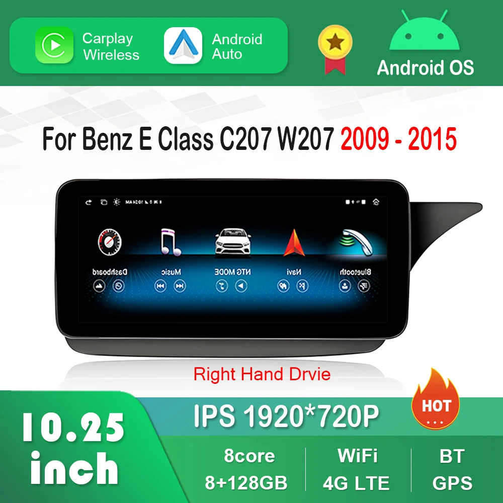 10.25 inch Android Car Radio Video Multimedia Player 1920*720P Right Hand Drvie for Mercedes Benz E Class C207 W207 2009 - 2015