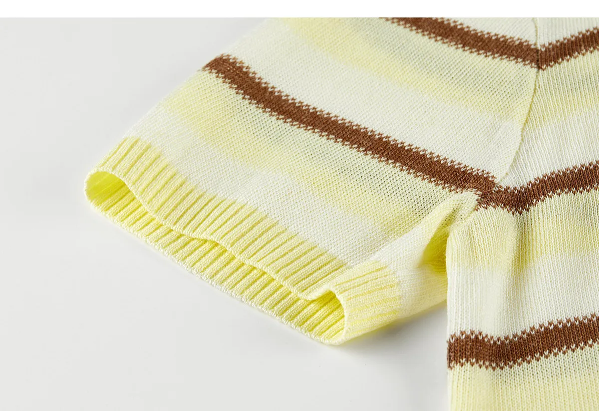 SENTUBILA Leichter Strickpullover für Damen mit Streifenmuster, Rundhalsausschnitt, abnehmbarem Schal, Sommer-Freizeitpullover mit kurzen Ärmeln, Top W62HC7519 – Detail 27